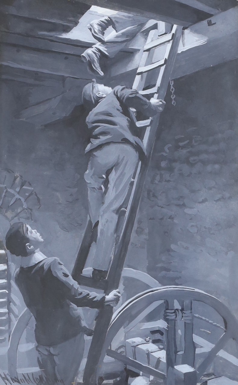 Original Artwork - Harold Copping (1863-1932) - A full set of six en grisaille illustrations for Bravo Bob, by Andrew Hone, signed, 30 x 19cms., framed, together with a copy the book, 1909
